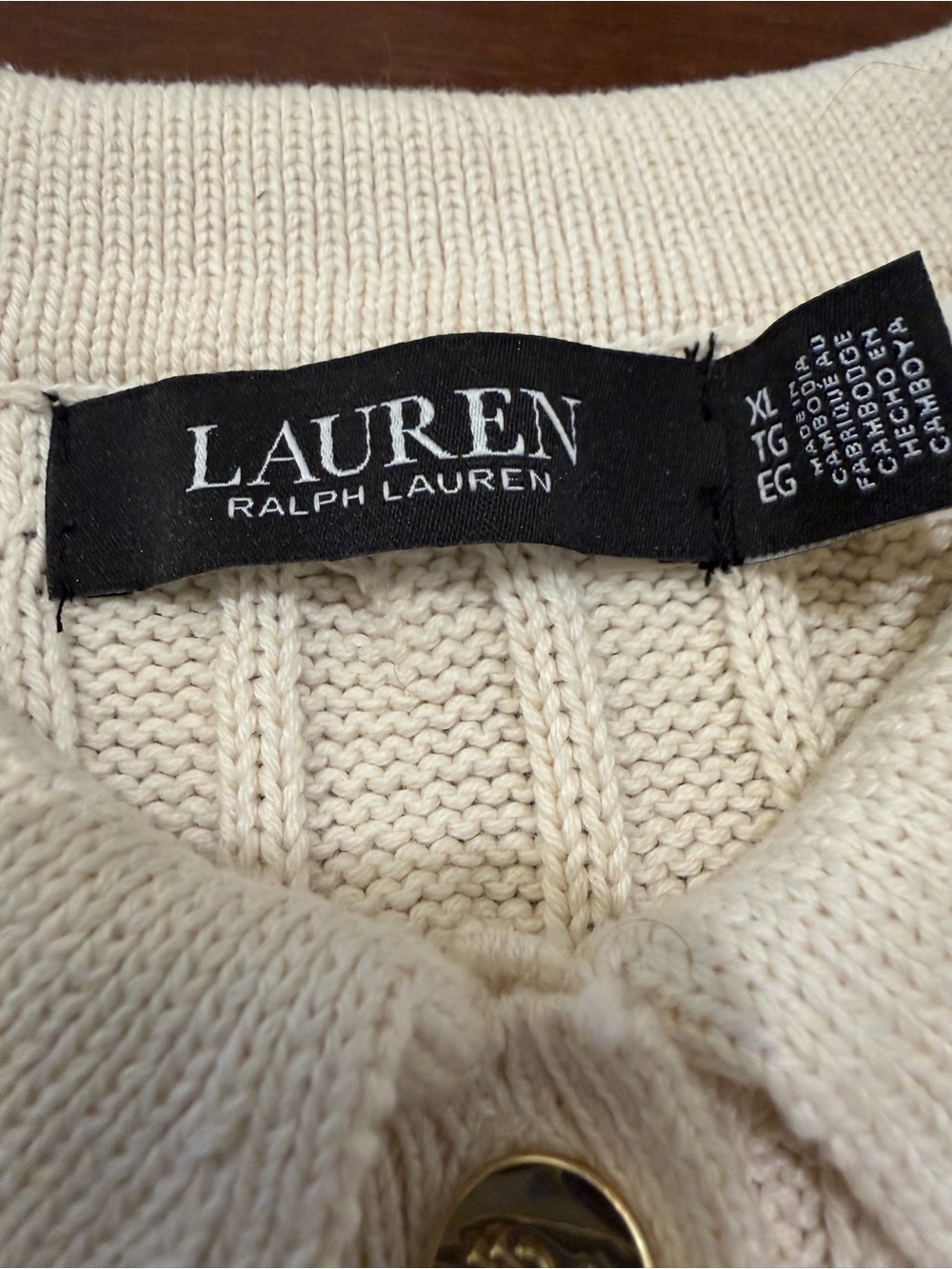 Ralph Lauren Cream Cable Knit Polo with Gold Button - Picture 9 of 12